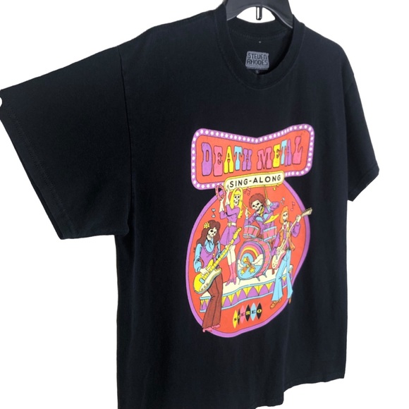 STEVEN RHODES Black Graphic Tee Death Metal Sing Along Spencers Unisex Size L - Picture 6 of 9